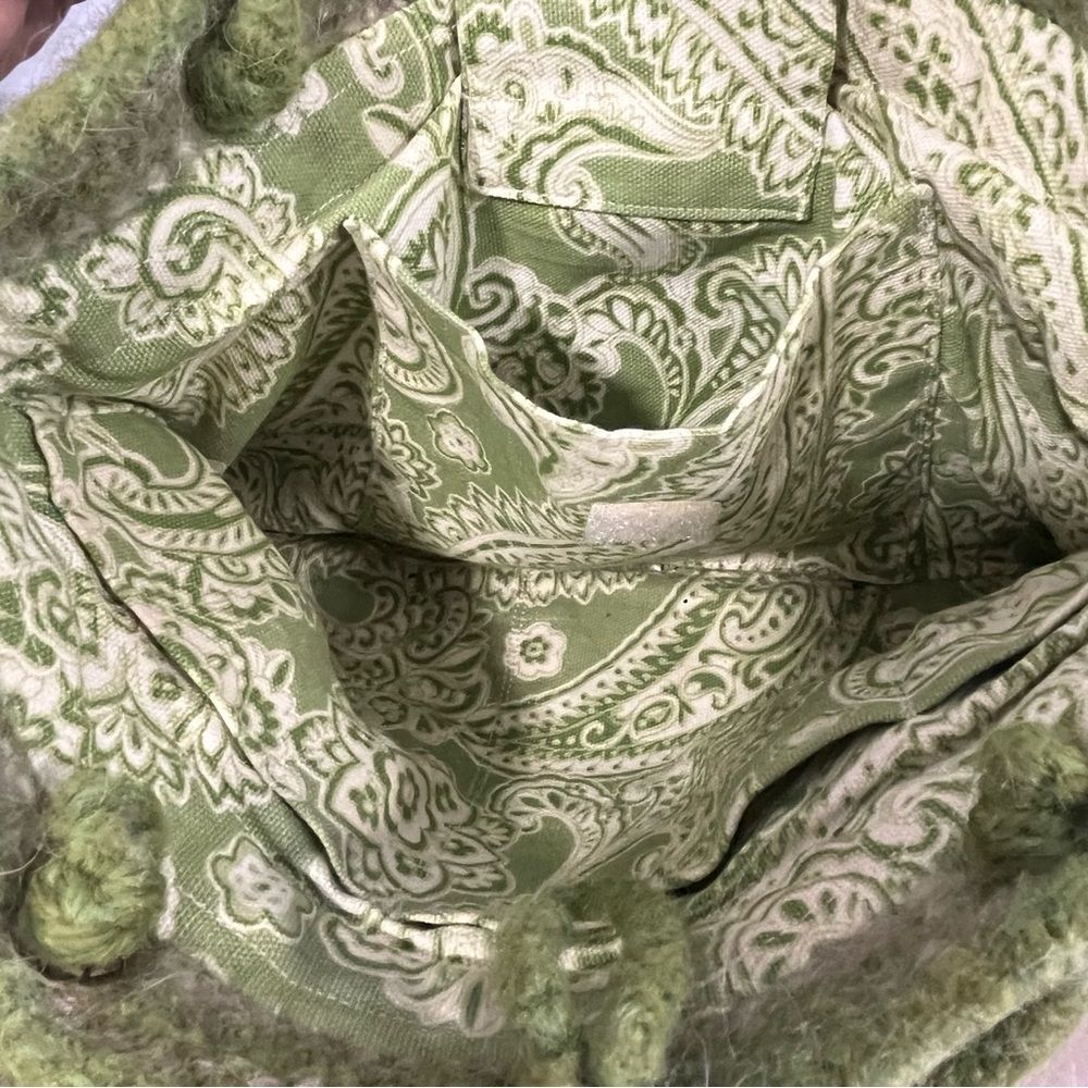 Green Striped Wool Bag Boho Furry Gray Brown Boho Twee Felted Purse Handbag - Picture 7 of 8